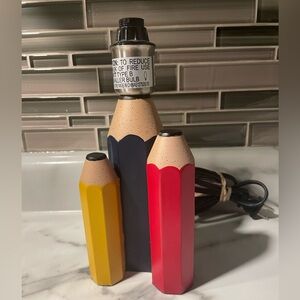 Vintage Wood Pencil Lamp - 3 Primary Colored Retro Pop Art